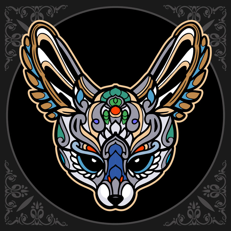 8款曼陀罗艺术风格狐狸和海马矢量插图 图片素材 sucaiwan.com