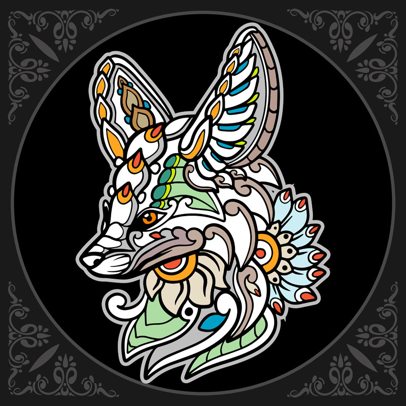 8款曼陀罗艺术风格狐狸和海马矢量插图 图片素材 sucaiwan.com