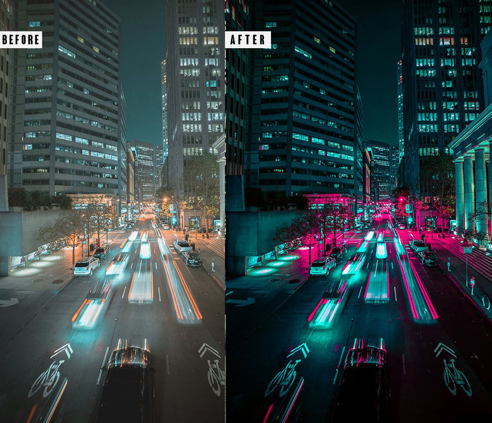 3款赛博朋克霓虹灯城市夜景ps动作lightroom预设 插件预设 sucaiwan.com