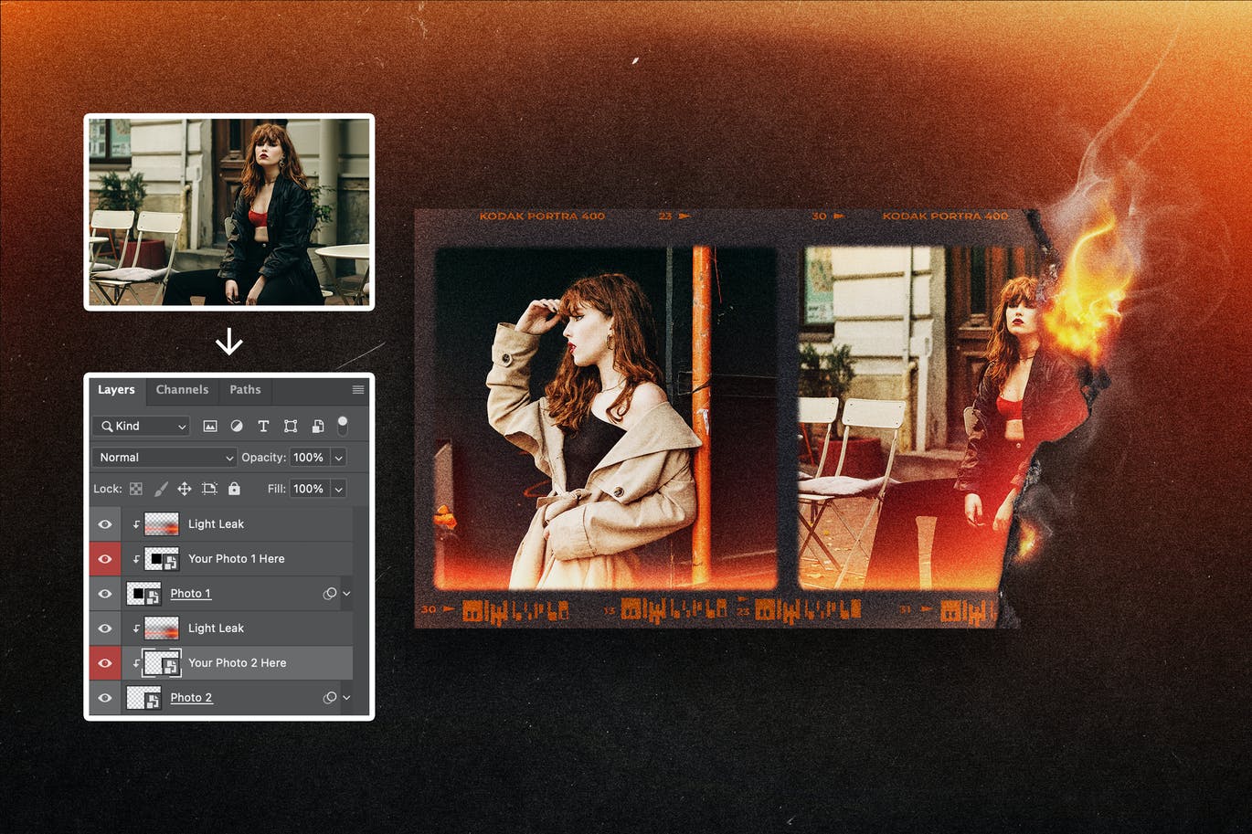 复古做旧漏光烧焦摄影胶卷纹理边缘艺术相框PSD模板 样机素材 sucaiwan.com
