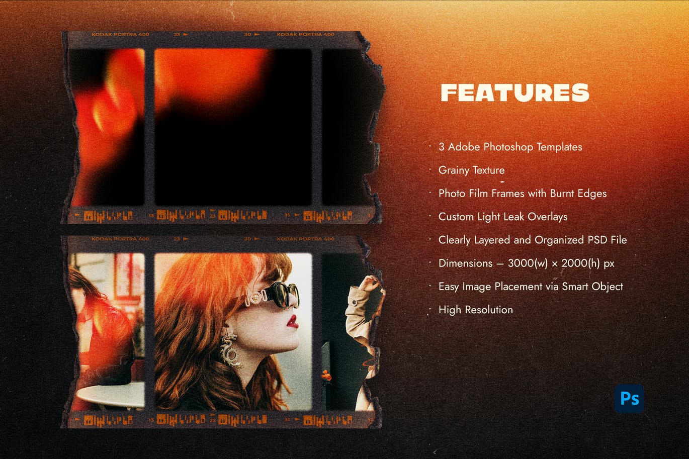 复古做旧漏光烧焦摄影胶卷纹理边缘艺术相框PSD模板 样机素材 sucaiwan.com