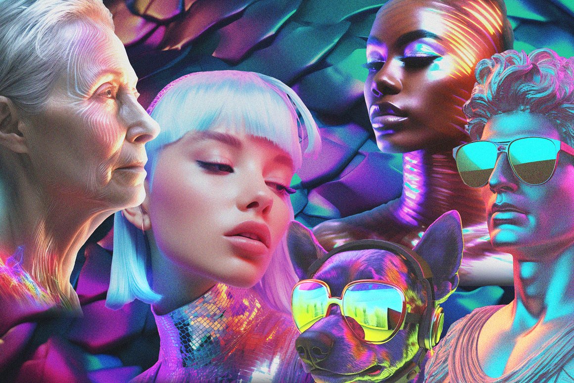 165款3D复古Y2K赛博梦幻全息镭射风千禧世界人物雕像芭比猫狗动物昆虫汽车电脑手机WINDOWS弹窗PNG拼贴剪贴艺术套装 Imaginary Y2K world – Collage Kit 2 . sucaiwan.com