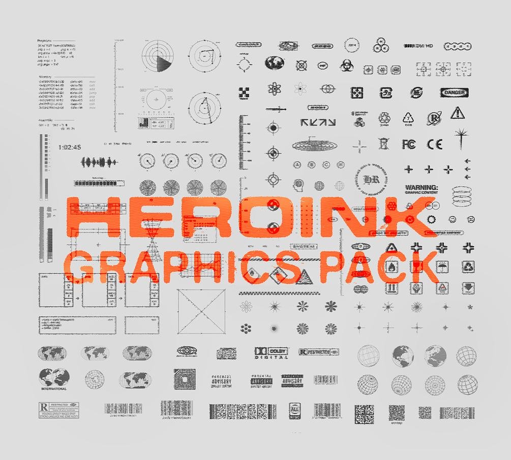 HEROINK 180个矢量赛博朋克科研图形撕纸纹理灰尘叠加纹理包 图片素材 sucaiwan.com