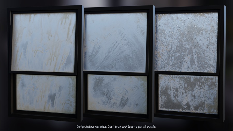 Blender预设-雨珠滴落玻璃窗户上模型 Blender Smart Materials – Window Procedural Water Drops 插件预设 sucaiwan.com