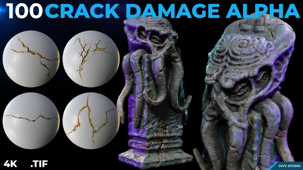 100款4K裂纹裂痕Alpha贴图 图片素材 sucaiwan.com