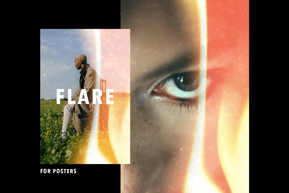 复古胶片漏光耀斑电影海报框架PSD模板样机 Light Leak Flare Film Poster Frame . sucaiwan.com