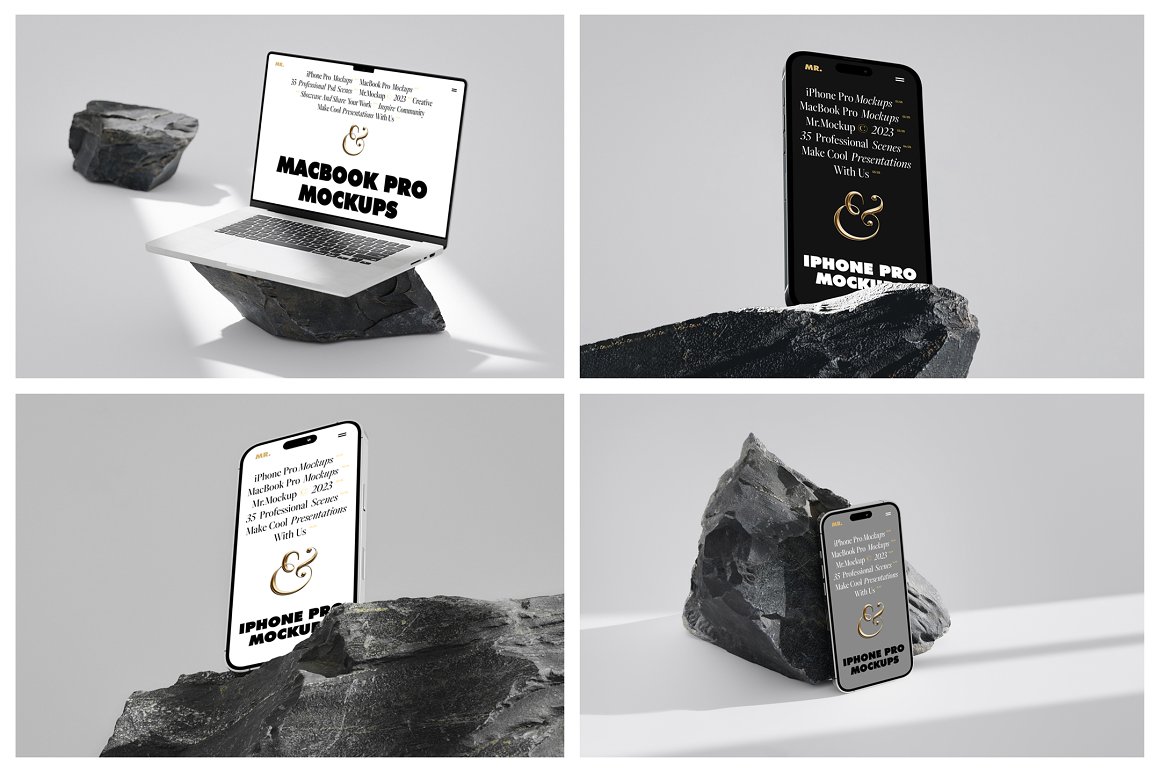 35款高级苹果iPhone 15 Pro手机MacBook笔记本电脑屏幕演示PSD样机模板 Device Mockups – iPhone and MacBook . sucaiwan.com