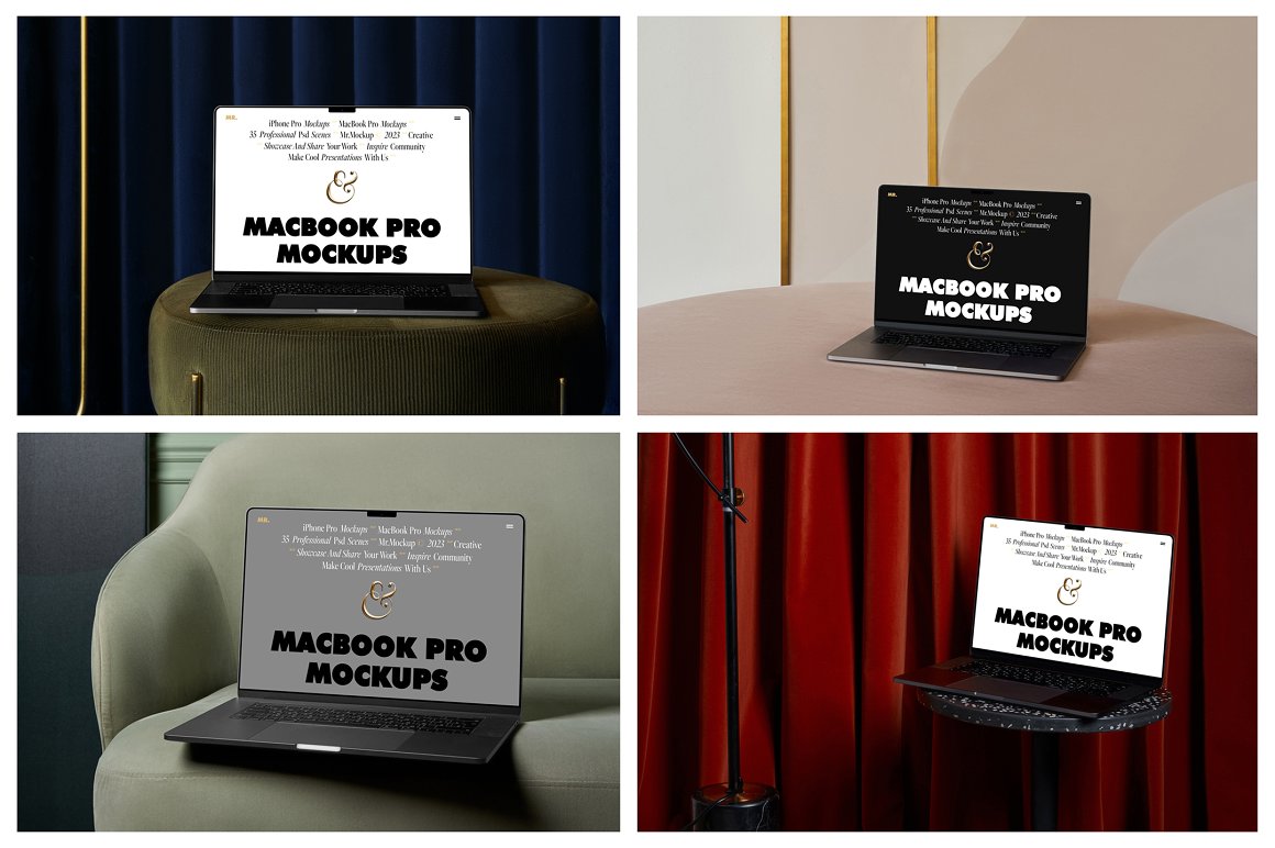 35款高级苹果iPhone 15 Pro手机MacBook笔记本电脑屏幕演示PSD样机模板 Device Mockups – iPhone and MacBook . sucaiwan.com