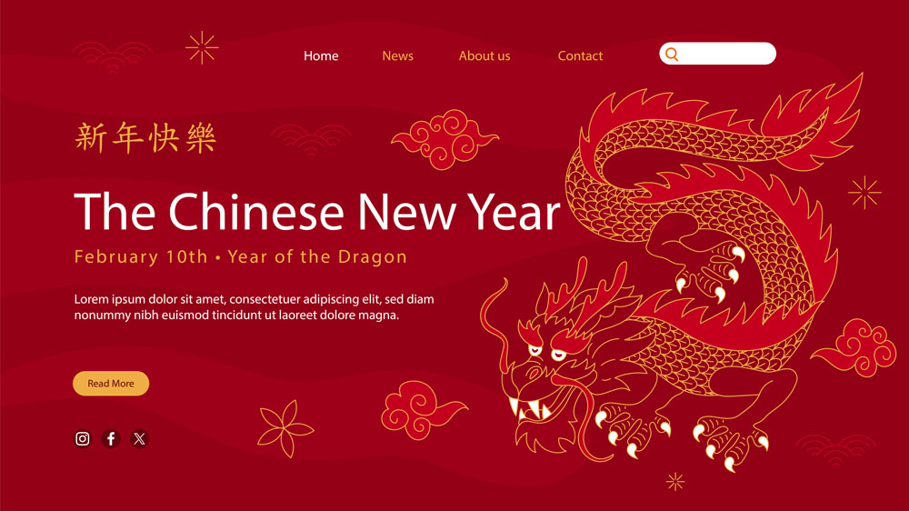 19款中国风2024龙年新年春节红色喜庆背景矢量素材 . sucaiwan.com