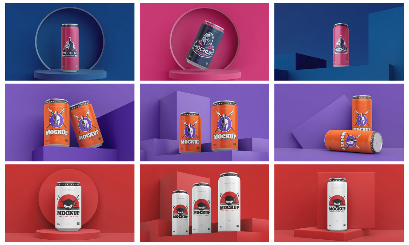 59款易拉罐铝制饮料罐包装设计PSD智能贴图样机 样机素材 sucaiwan.com