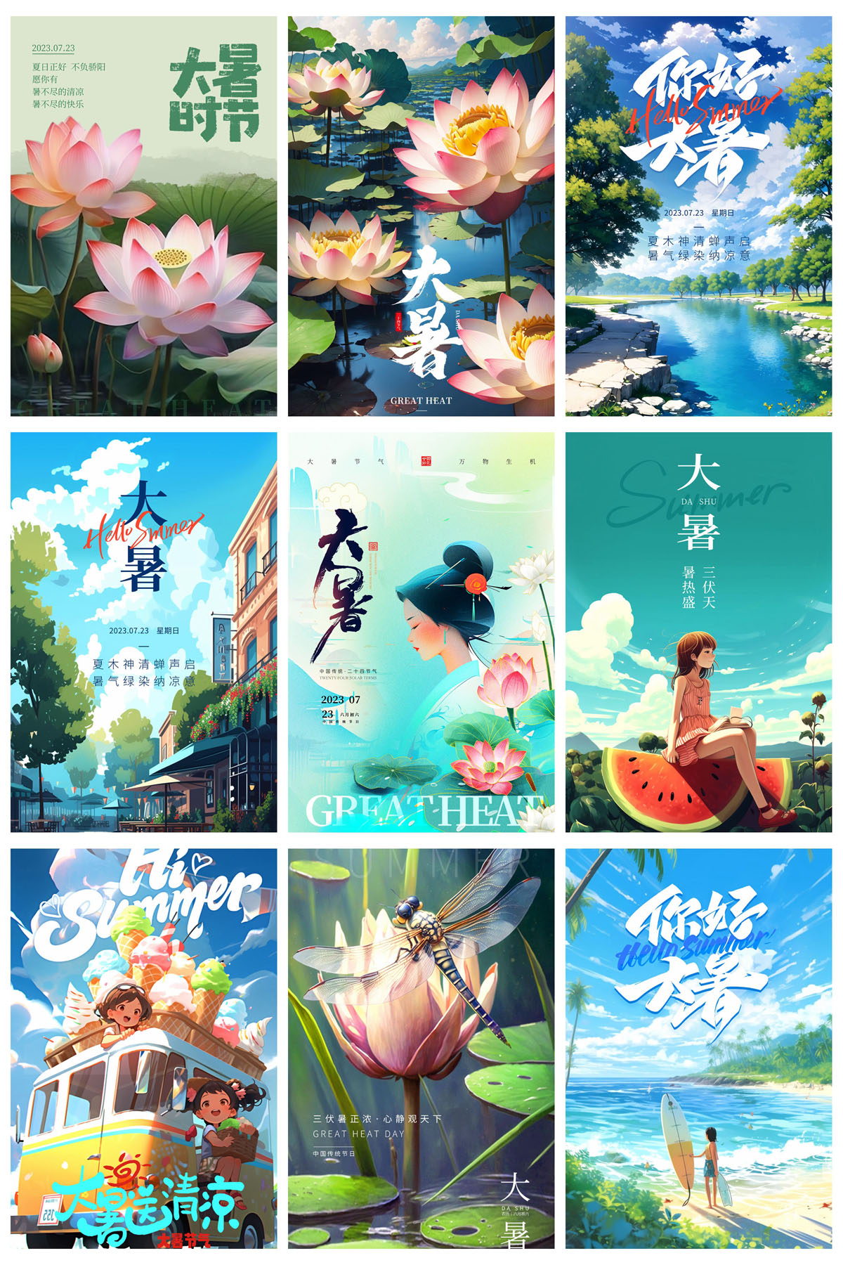 102款24节气大暑夏季宣传海报插图PSD海报展板 设计素材 sucaiwan.com