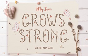 情人节爱心英文字母矢量插画和无缝图案