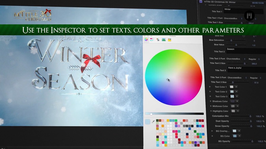 FCPX插件：15个圣诞节日主题3D三维文字标题动画预设 MotionVFX – mTitle 3D Christmas 插件预设 sucaiwan.com
