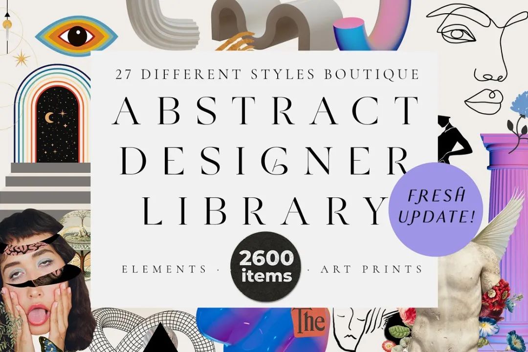 LANA ELANOR 复古抽象极简潮流手写包豪斯几何蒸汽波剪贴画字母素材包 Abstract Designer Library 图片素材 sucaiwan.com
