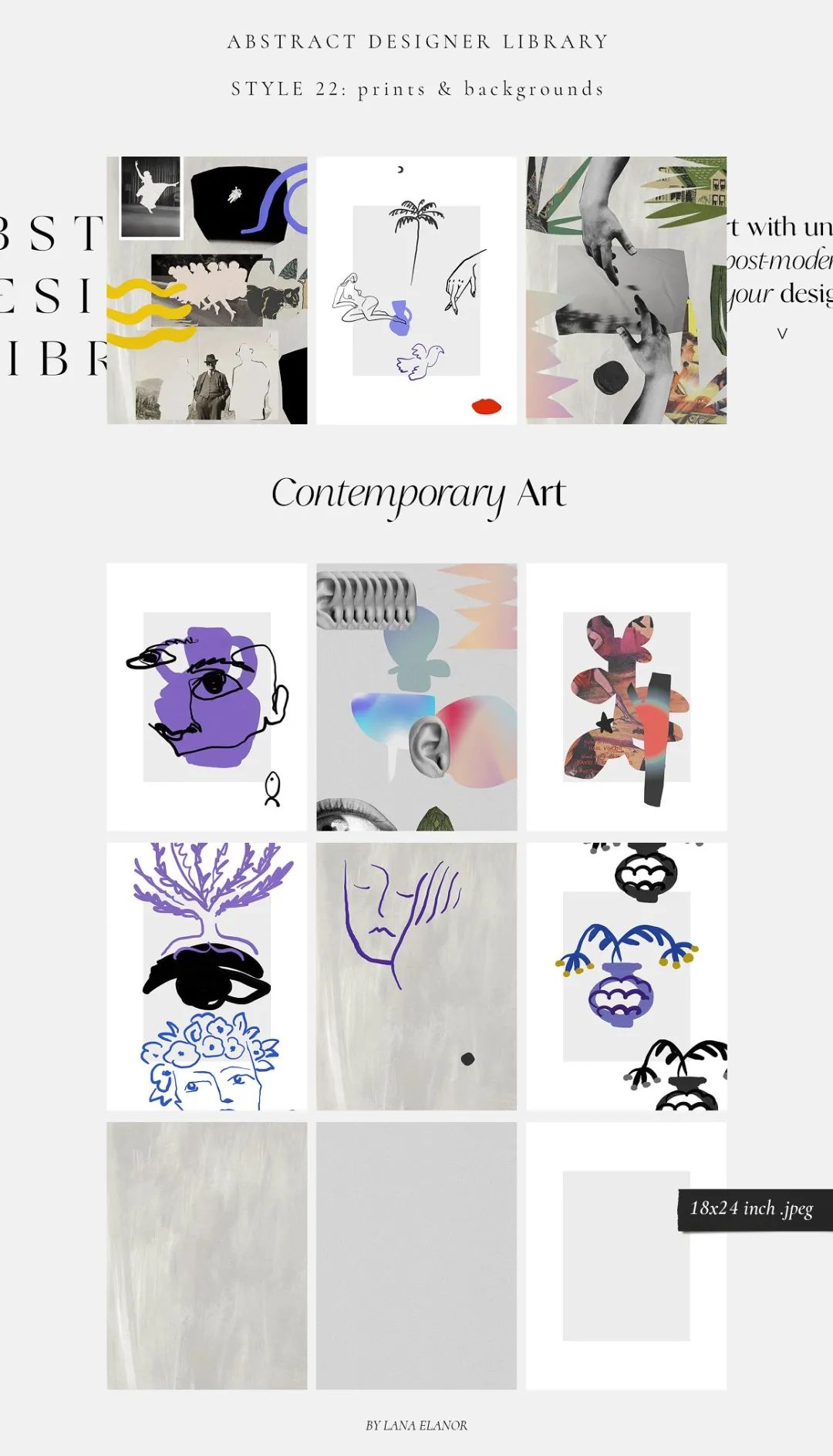 LANA ELANOR 复古抽象极简潮流手写包豪斯几何蒸汽波剪贴画字母素材包 Abstract Designer Library 图片素材 sucaiwan.com