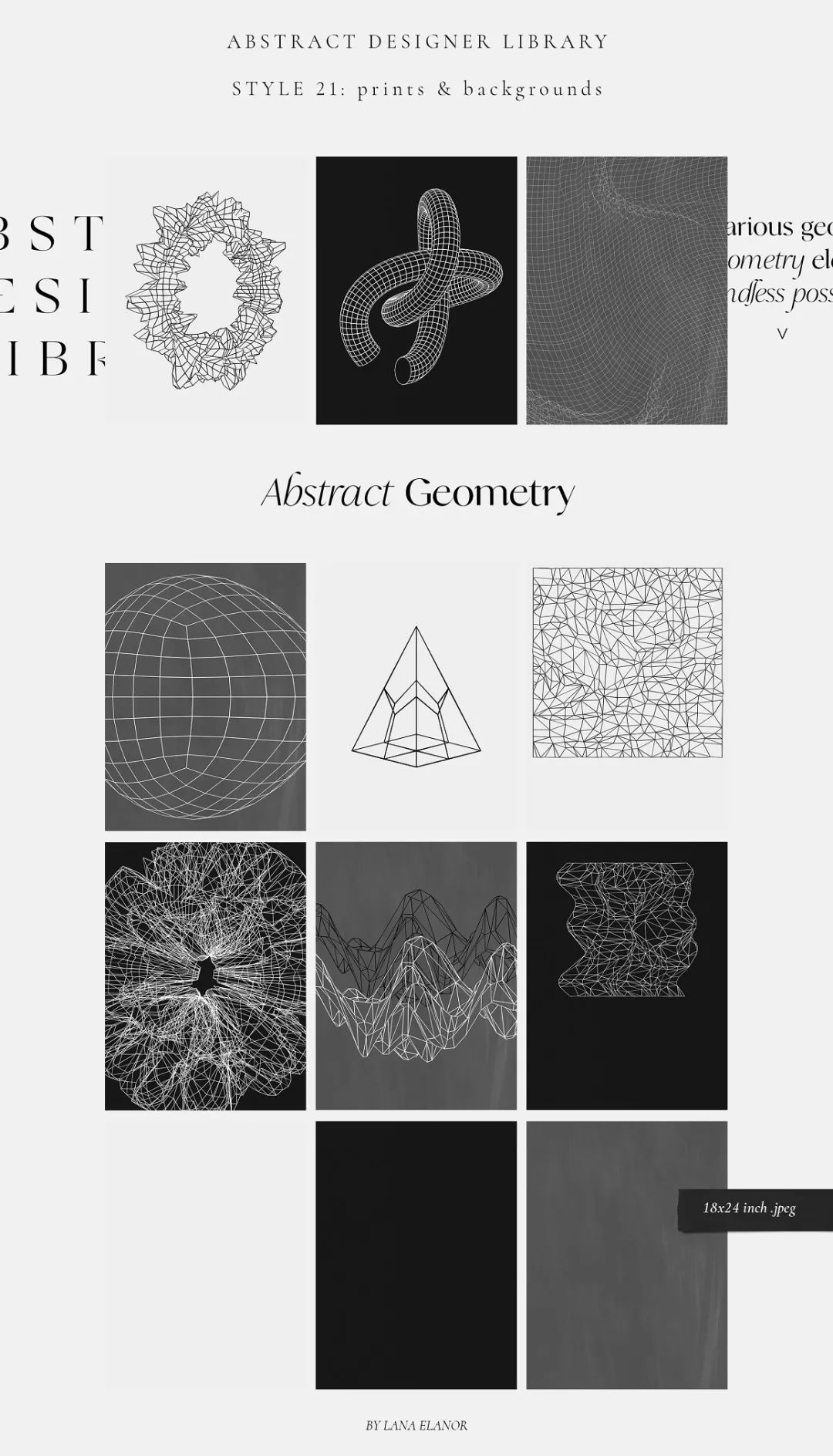 LANA ELANOR 复古抽象极简潮流手写包豪斯几何蒸汽波剪贴画字母素材包 Abstract Designer Library 图片素材 sucaiwan.com