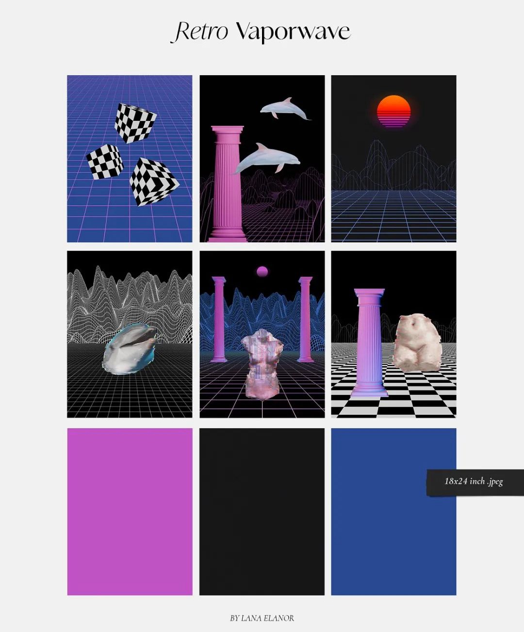 LANA ELANOR 复古抽象极简潮流手写包豪斯几何蒸汽波剪贴画字母素材包 Abstract Designer Library 图片素材 sucaiwan.com