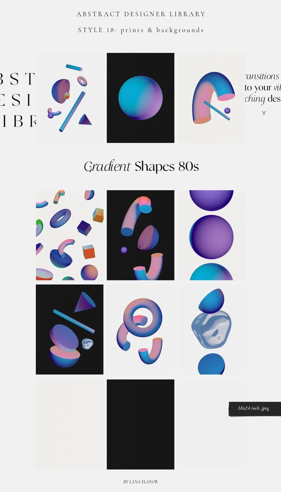 LANA ELANOR 复古抽象极简潮流手写包豪斯几何蒸汽波剪贴画字母素材包 Abstract Designer Library 图片素材 sucaiwan.com