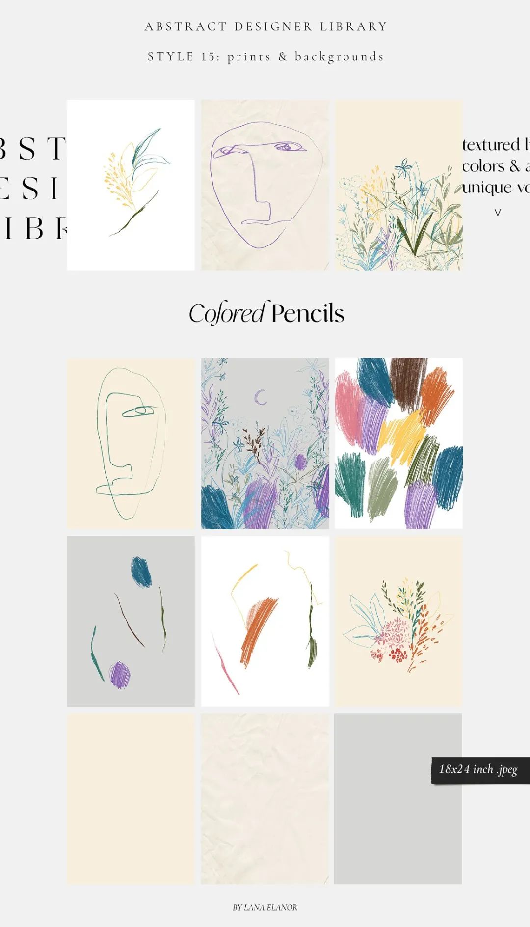 LANA ELANOR 复古抽象极简潮流手写包豪斯几何蒸汽波剪贴画字母素材包 Abstract Designer Library 图片素材 sucaiwan.com