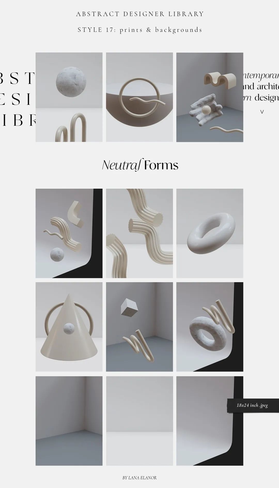 LANA ELANOR 复古抽象极简潮流手写包豪斯几何蒸汽波剪贴画字母素材包 Abstract Designer Library 图片素材 sucaiwan.com