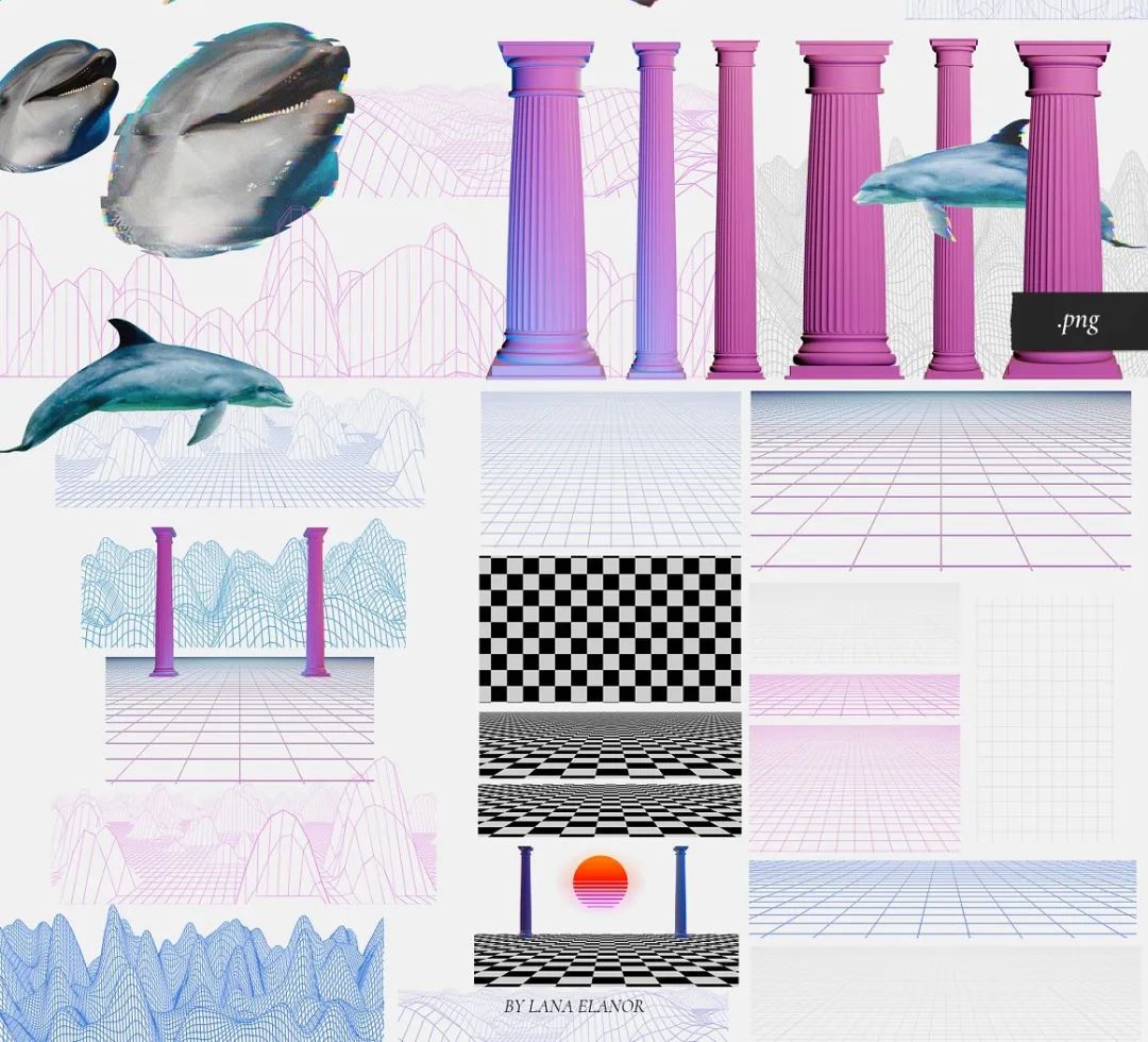 LANA ELANOR 复古抽象极简潮流手写包豪斯几何蒸汽波剪贴画字母素材包 Abstract Designer Library 图片素材 sucaiwan.com