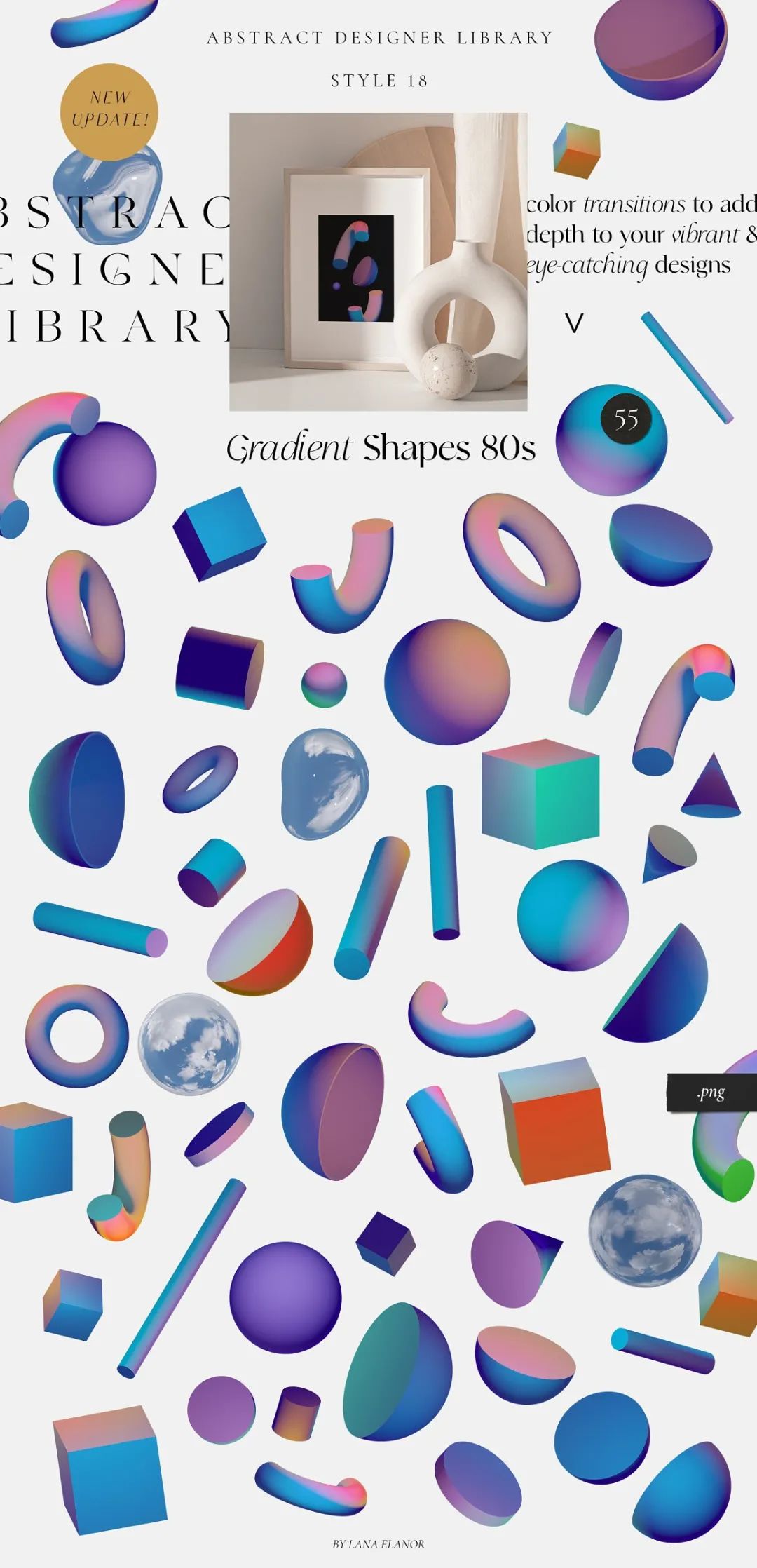 LANA ELANOR 复古抽象极简潮流手写包豪斯几何蒸汽波剪贴画字母素材包 Abstract Designer Library 图片素材 sucaiwan.com