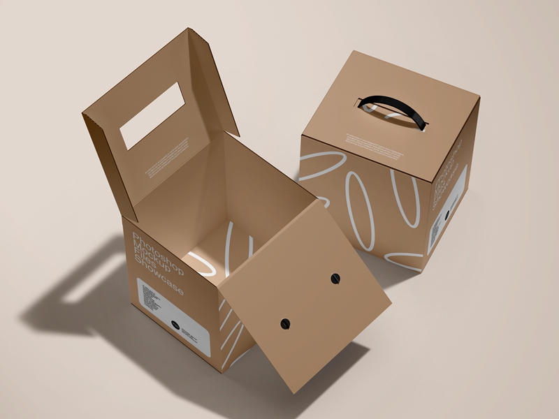 6款正方形手提纸箱包装纸盒贴图样机展示PSD模板 样机素材 sucaiwan.com