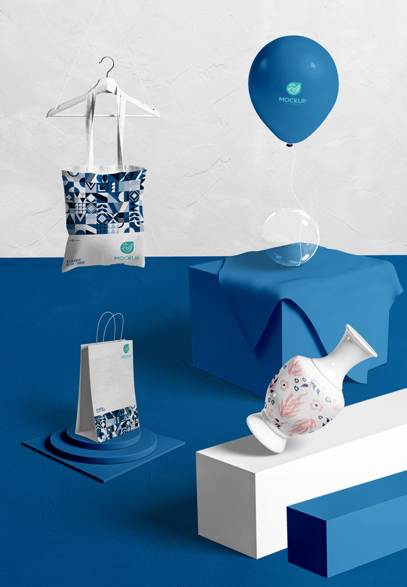 10款文创品牌科技展台效果瓷器耳机环保袋样机贴图PSD模型 样机素材 sucaiwan.com