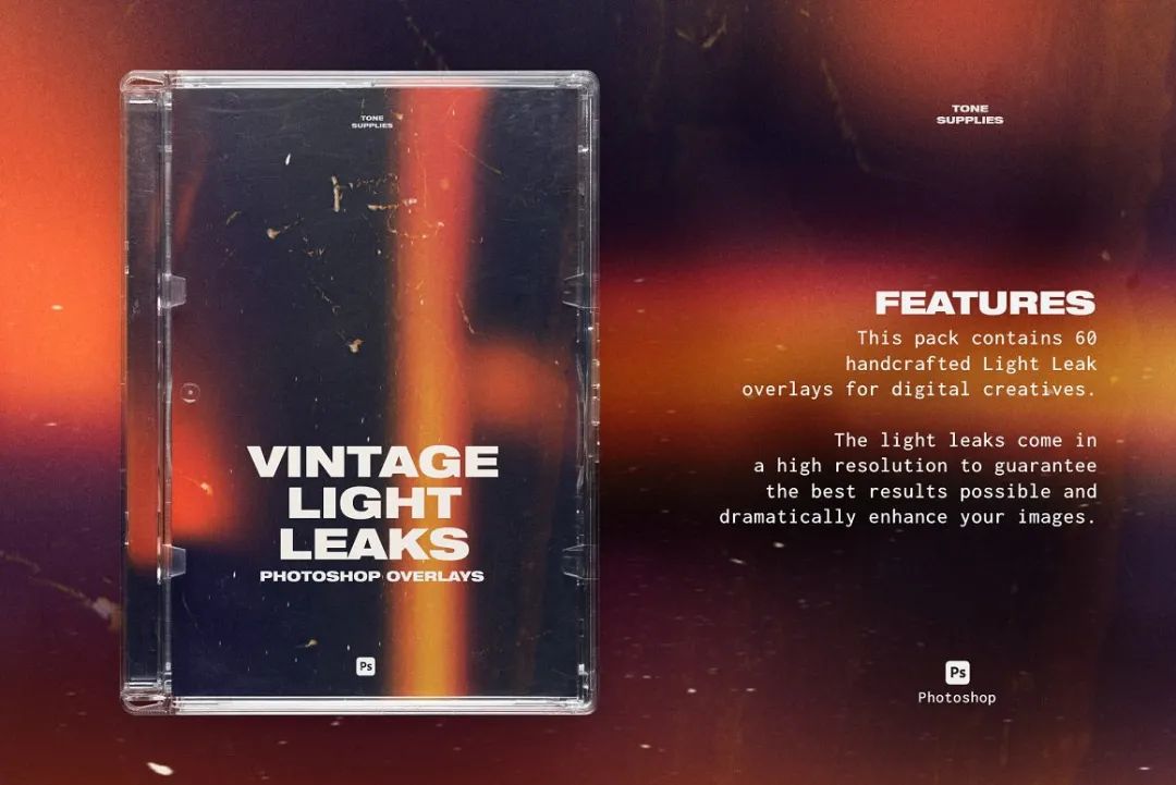 TONE SUPPLIES 60个复古电影专业漏光模拟手工制作专业叠加图片素材 60 Retro Analog Light Leak Overlays 图片素材 sucaiwan.com