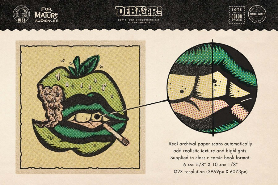 TGTS 复古老式印刷漫画Photoshop半调纹理着色工具包 Debaser for Photoshop 插件预设 第7张-素材湾丨精选海外优质设计素材资源 TGTS 复古老式印刷漫画Photoshop半调纹理着色工具包 Debaser for Photoshop 插件预设 sucaiwan.com