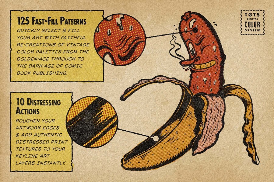 TGTS 复古老式印刷漫画Photoshop半调纹理着色工具包 Debaser for Photoshop 插件预设 第11张-素材湾丨精选海外优质设计素材资源 TGTS 复古老式印刷漫画Photoshop半调纹理着色工具包 Debaser for Photoshop 插件预设 sucaiwan.com