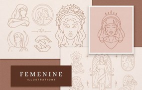 线性抽象女性艺术插图矢量素材