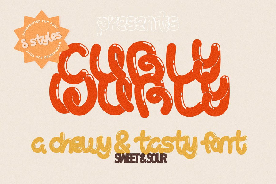 英文字体:90年代复古Y2K千禧艺术气泡趣味流体软糖涂鸦手写字体 Curly Wurly Retro Display Bubble 设计素材 第2张-素材湾丨精选海外优质设计素材资源 英文字体:90年代复古Y2K千禧艺术气泡趣味流体软糖涂鸦手写字体 Curly Wurly Retro Display Bubble 设计素材 sucaiwan.com