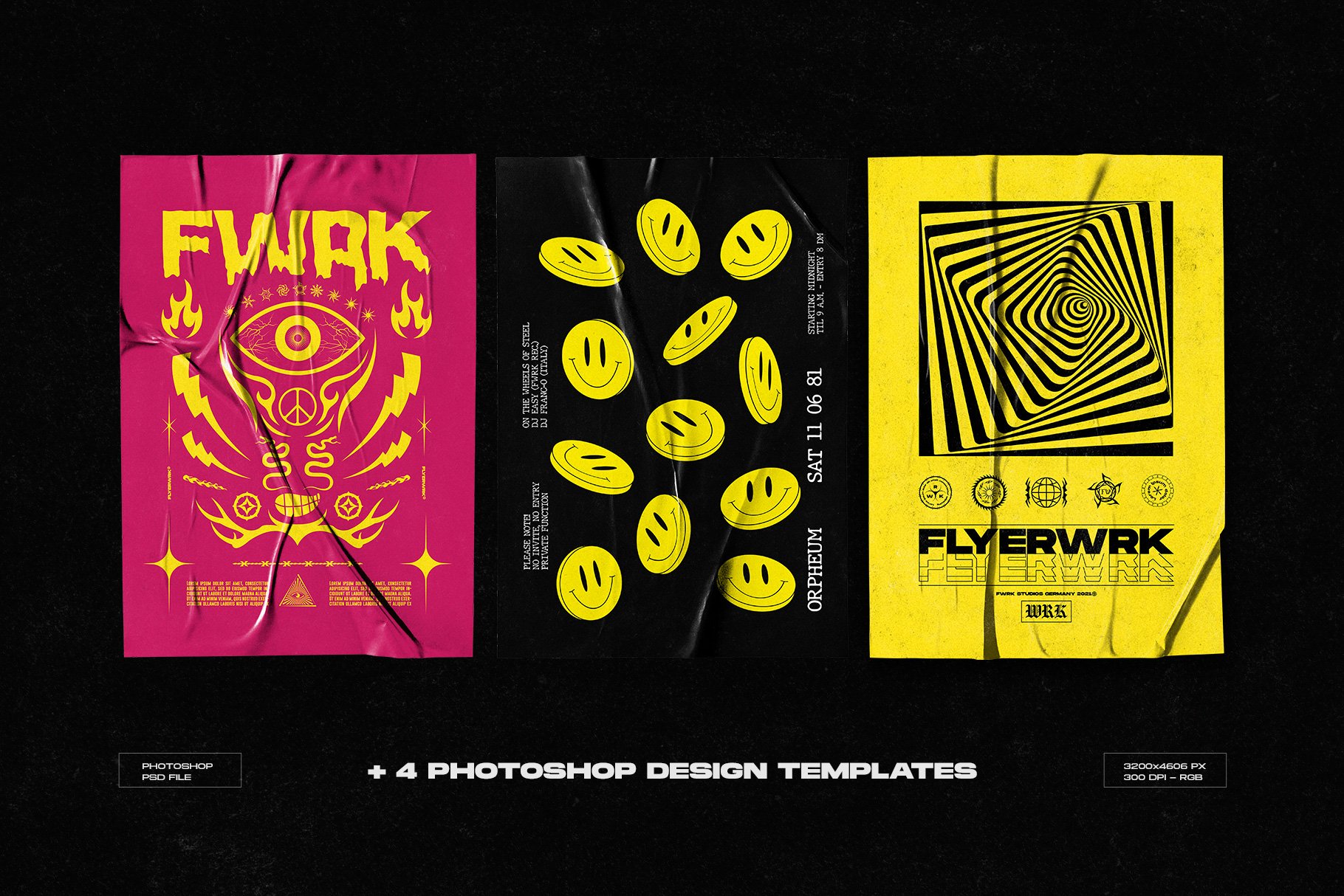 Flyerwrk 240+高质量多种潮流酸性铬抽象徽标图标形状笑脸设计元素 Acid Shapes 图标素材 sucaiwan.com