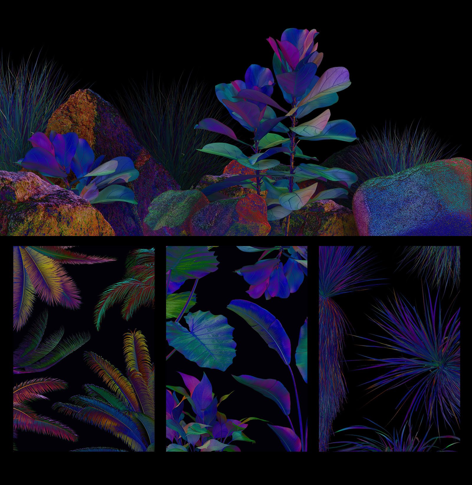 88种热带霓虹灯植物石头自然元素系列PNG素材 ARKS ACADEMY NEON_plants_&_stones_collection 图片素材 sucaiwan.com