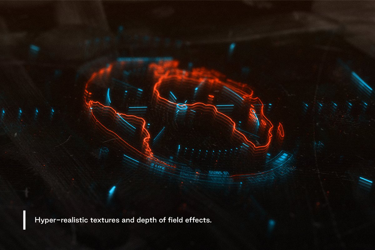 赛博朋克未来科技感HUD超现实纹理发光景深模糊显示效果PSD样机模板 样机素材 sucaiwan.com