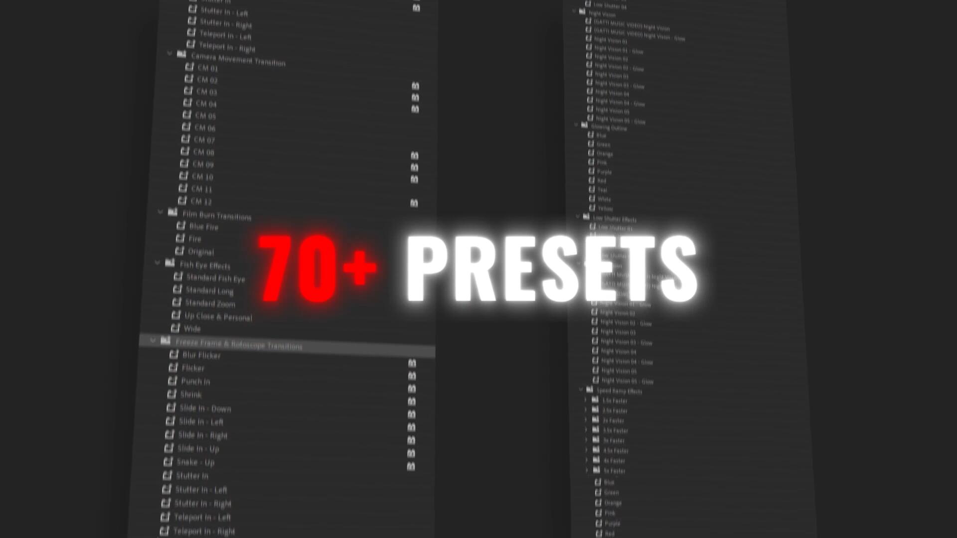 AKVStudios 75个创意嘻哈风格鱼眼夜视定格旋转镜头刻录音乐视频PR预设效果 Music Video Essential Presets 插件预设 sucaiwan.com