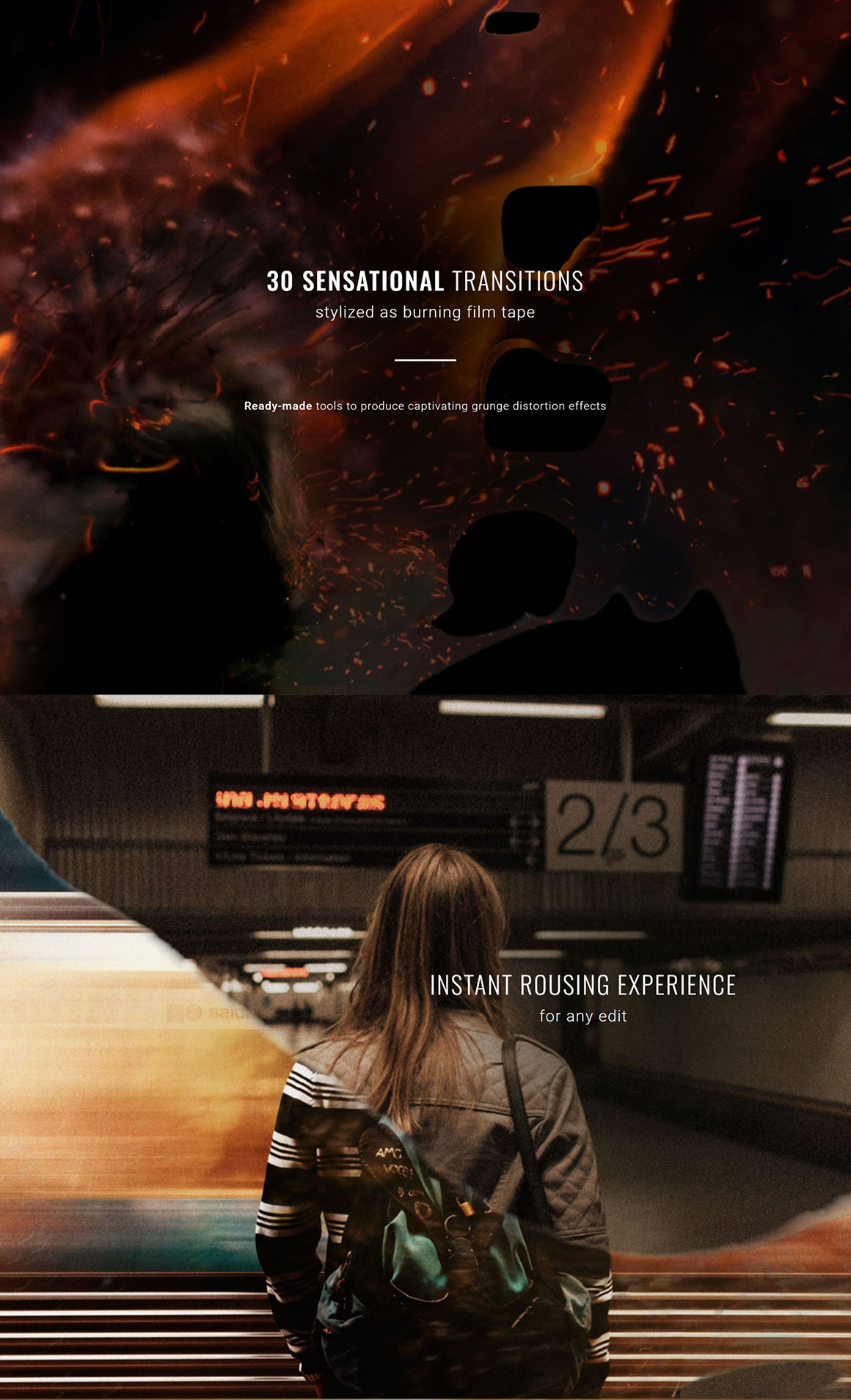 FCPX插件：30种电影胶片灼烧溶解失真遮罩转场预设 motionVFX – mTransitions Film Burn . sucaiwan.com