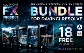 达芬奇模板:1000种胶片烧伤故障噪点缩放视觉特效VHS光效叠加无缝转场预设包 FX Presets Bundle for DaVinci Resolve V5