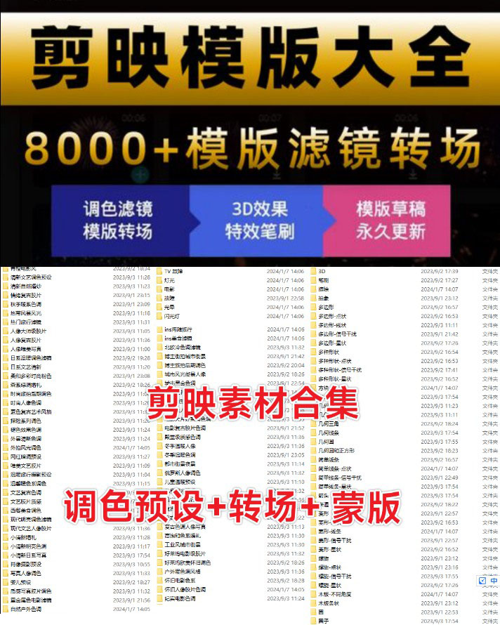 8000+剪映相关预设模板合集,含调色预设+转场+蒙版等 插件预设 sucaiwan.com