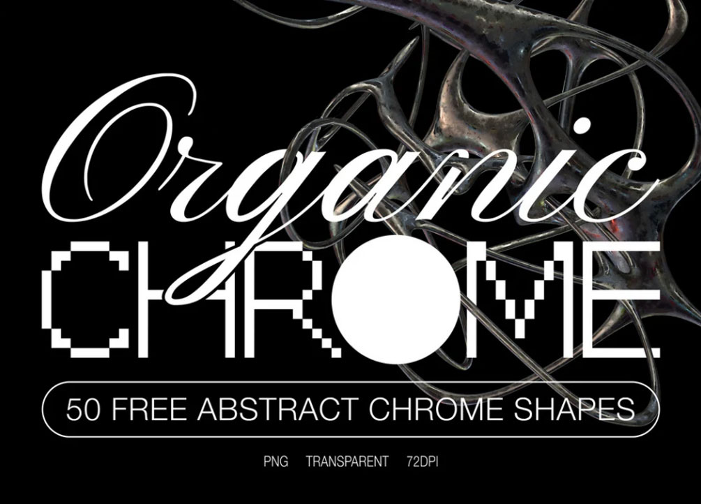 新潮酸性抽象异型科幻金属3D有机铬形状PNG素材 图片素材 sucaiwan.com