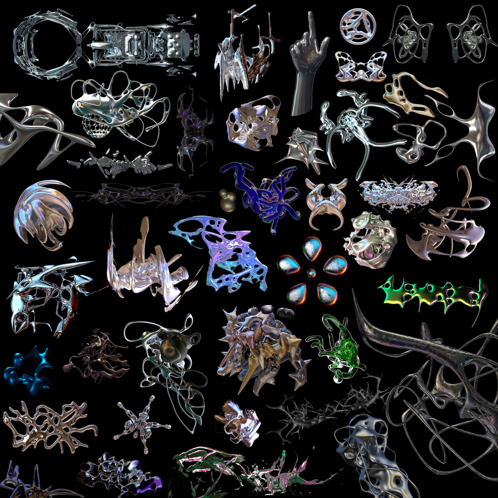 新潮酸性抽象异型科幻金属3D有机铬形状PNG素材 图片素材 sucaiwan.com