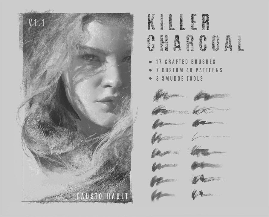 木炭和石墨绘图艺术PS笔刷 笔刷资源 sucaiwan.com