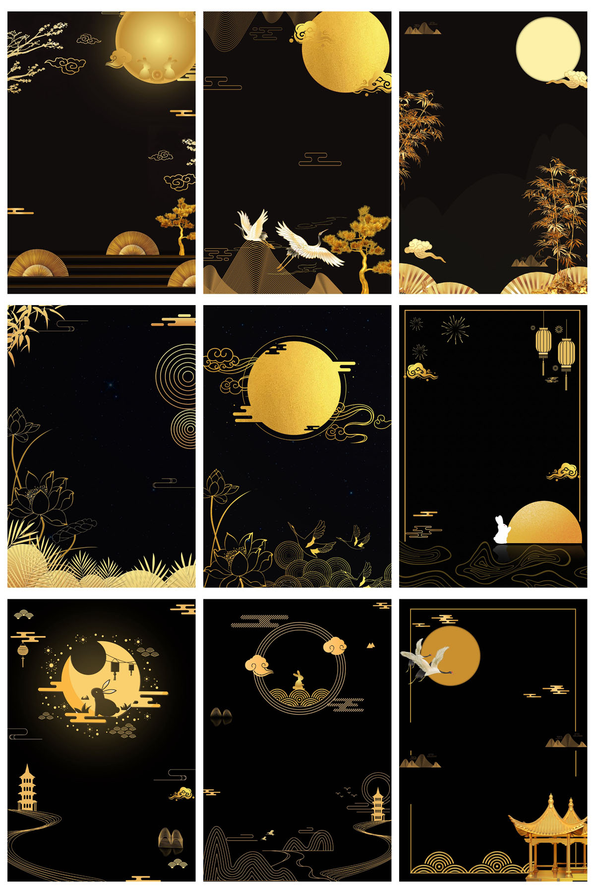 14款中国风烫金黑金风格中秋节背景PSD模板 设计素材 sucaiwan.com