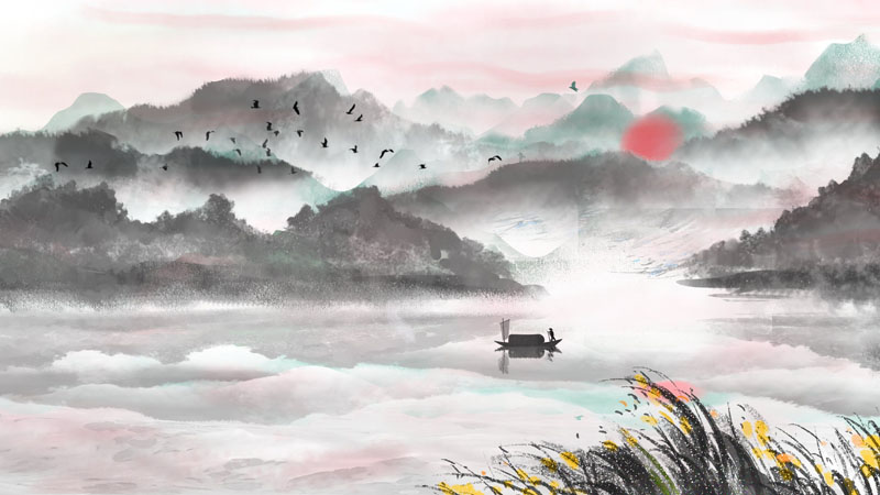 15款中国风清新水墨山水画PSD背景素材 图片素材 sucaiwan.com