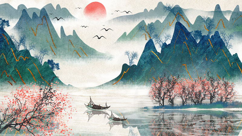 15款中国风清新水墨山水画PSD背景素材 图片素材 sucaiwan.com
