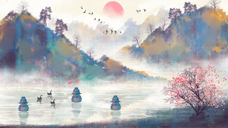 15款中国风清新水墨山水画PSD背景素材 图片素材 sucaiwan.com