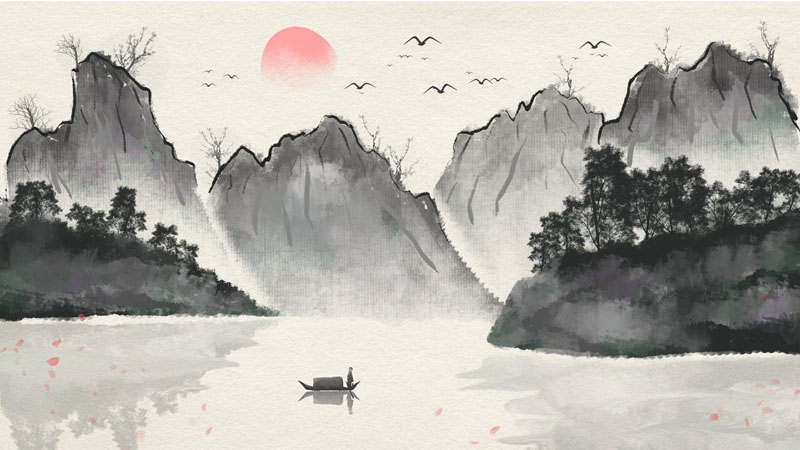 15款中国风清新水墨山水画PSD背景素材 图片素材 sucaiwan.com