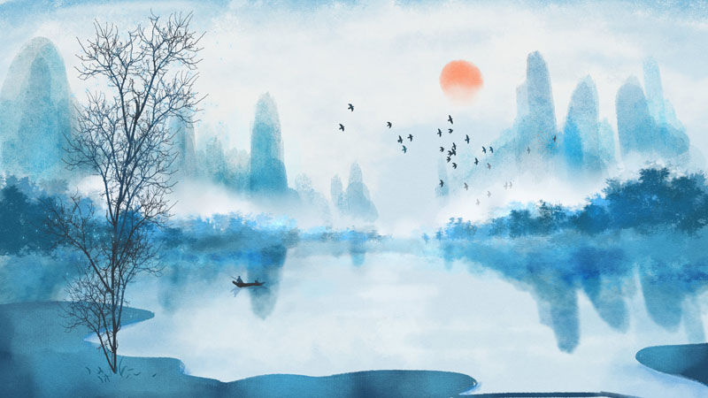15款中国风清新水墨山水画PSD背景素材 图片素材 sucaiwan.com