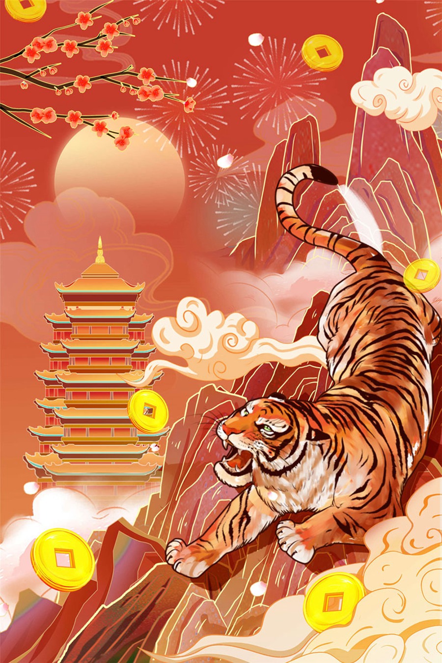 58款中国风虎年国潮风海报老虎插图PSD模板 设计素材 sucaiwan.com